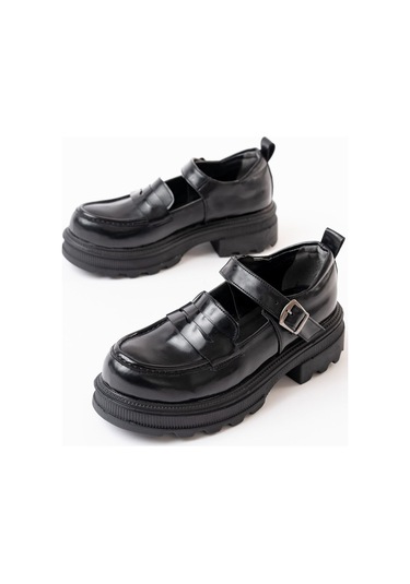 745-771 Siyah Rugan Günlük Yüksek Tabanlı Loafer Ayakkabı Beyaz