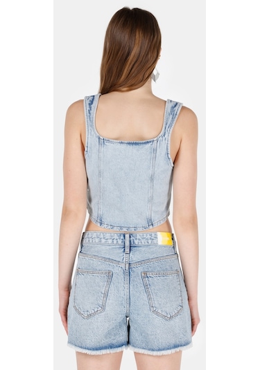 Colins Dar Kesim Bisiklet Yaka Mavi Kadın Büstiyer Cl1069854 Q1.v1 Dn01220 Denim