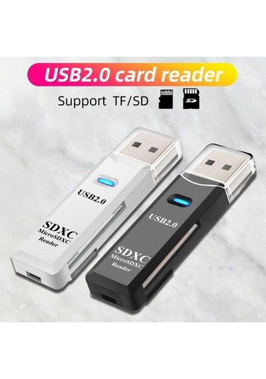 Siyah Fonken 2.0 Kart Okuyucu 2 In 1 Kart Okuyucu Pc İçin Mikro Sd Tf Kart Bellek Okuyucu Çoklu Kart Yazar Adaptörü Flash Sürücü