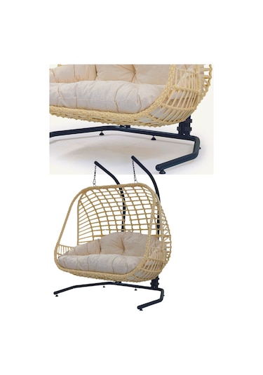 Pucci Home Vivense-balina Gardenya Monalin Çiftli Rattan Berjer Salincak. Krem