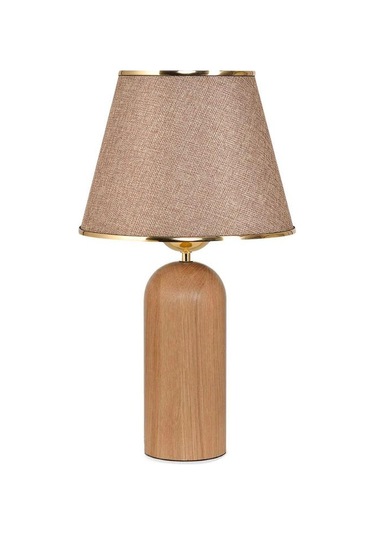 Silos Masif Ahşap Ayaklı Gold Detaylı Kumbeji Kumaş Şapkalı Dekoratif Abajur Kum Beji