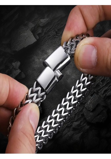 Çelik Bileklik Çift Taraflı Kullanılabilen Titanyum Model 0.8 Mm 21 Cm Unisex Gümüş Silver Gümüş