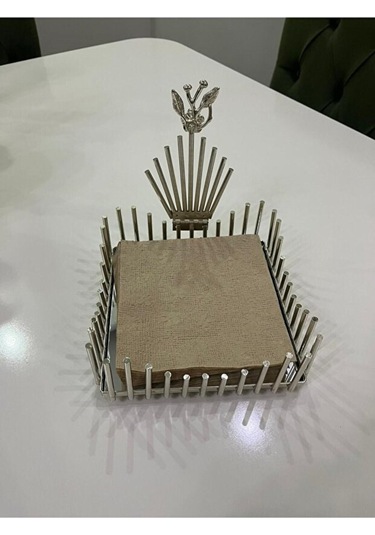 Premium Metal Peçetelik- Modern Lüks Masa Üstü Sunum Aksesuarı Gri