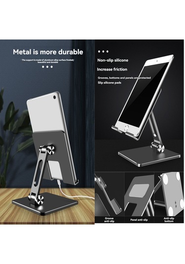 Jeehugo Alüminyum Allüvyum Masaüstü Telefon Ve Tablet Tutucu - Çok Açı Ayarlanabilir, Katlanabilir Ve Evrensel Kullanım Desteği Gümüş