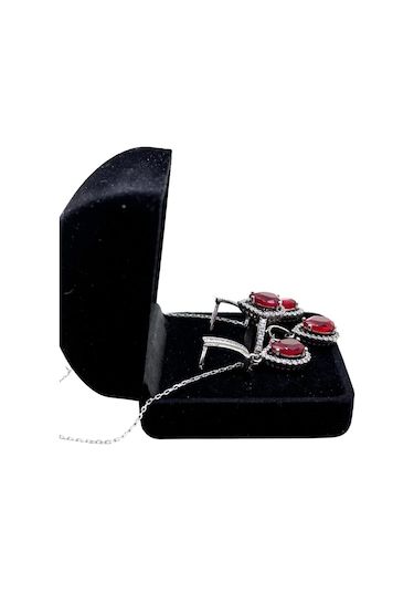 Oya Silver Bordo Yakut Taşlı Gümüş Set & Takım