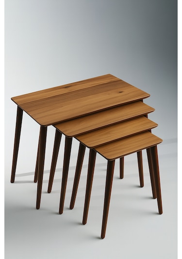 İstanbul 4'lü Zigon Sehpa %100 Mdf Ahşap Ceviz