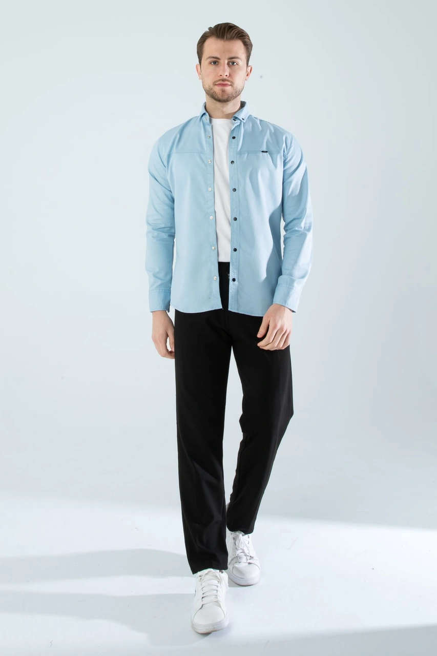 Slim Fit Erkek Cepsiz Kot Gömlek A.mavi