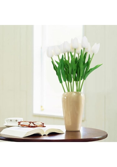 Yapay Çiçek Islak Lale Gerçeksi Doku 10Lu Beyaz (370690052)