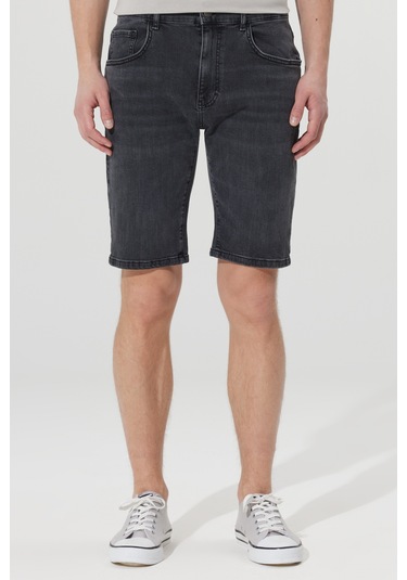 Ac&Co / Altınyıldız Classics Erkek Grı Slim Fit Dar Kesim Pamuklu Esnek Denim Şort