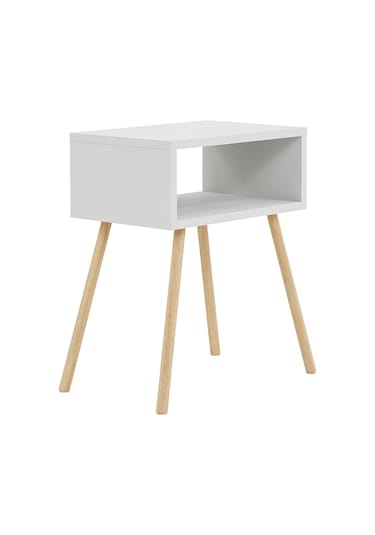 Ahşap Ayaklı Raflı Komodin Beyaz