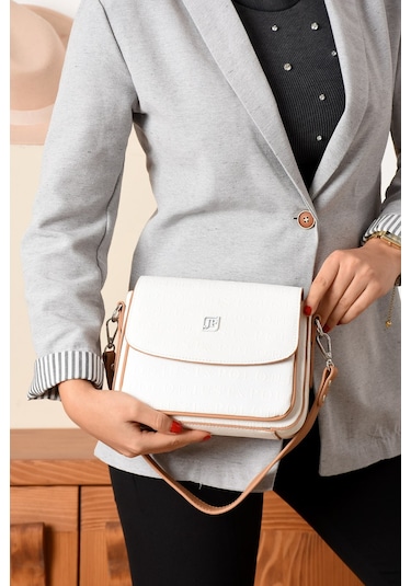 Just Polo Yeni Sezon Kolon Askılı 4 Bölmeli Kadın Omuz Çantası Ve Cüzdan Kombini Pbu217402 Beyaz Taba Beyaz -Taba