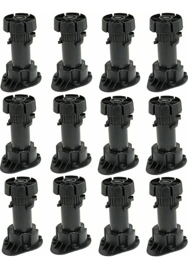 Novahub 12 Ayarlanabilir Dolap Ayakları Seti - 120-150mm Yükseklik, Plastik, Dayanıklı, Mobilya Ayağı Klipsli -