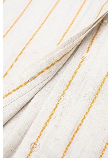 Kadın Krem Balenciaga Turuncu Çizgili Keten Elbise Turuncu