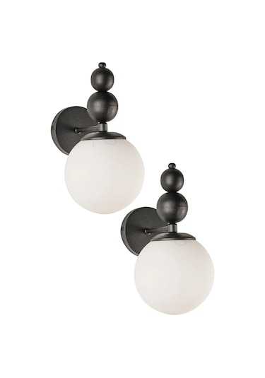 Bolivia 2li Sıyah Kasa Beyaz Camlı Duvar Aplik- Beyaz