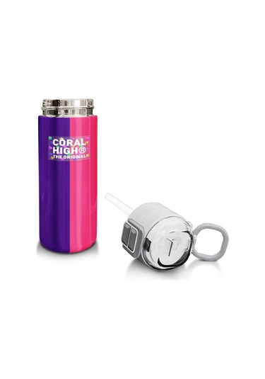Coral High Kids Renkli Çizgili Desenli Pipetli Ve Direkt İçim Çelik Termos 500 Ml 31874 Mor - Lila