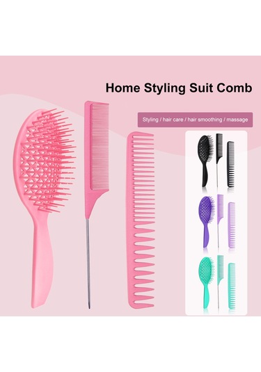 Suofeng Saç Fırçası Seti: Dolaşma Açıcı Fırça Ve Tarak - Kıvırcık, Kalın, İnce, Uzun Doğal Saçlar İçin Saç Derisi Masajı 3'lü Paket