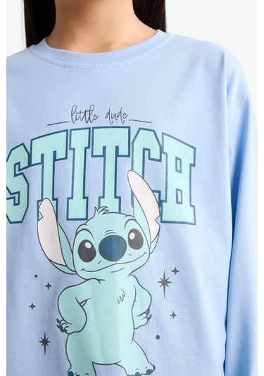 Defacto Kız Çocuk Disney Lilo & Stitch Pijama Takımı Uzun Kollu Üst Uzun Alt F7357a825aube768 Mavi