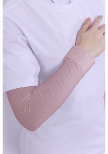 Likralı Penye Kolluk Pudra - Pratik Kadın Tesettür Düz Namaz Kolluğu 1 Çift 40cm Viskon Hijab Pudra