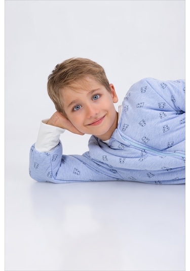 Erkek Çocuk Uyku Tulumu 6-9 Yaş Kalın Elyaf Dolgulu Premium Kalite 2.5 Tog-mavi-siyah-beyaz Mavi - Beyaz