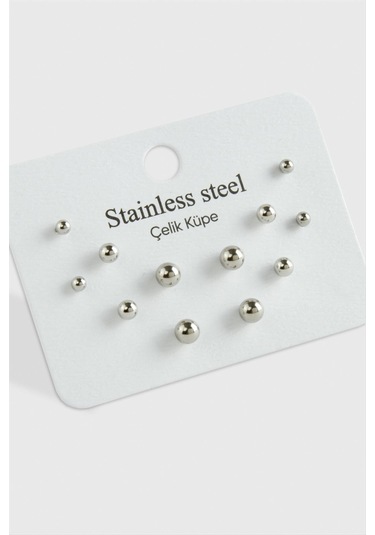 12 Adet Top Çelik Küpe 0421 Gümüş