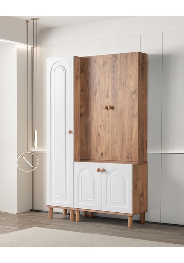 Bohem Zambak 3 Lü Portmanto Ayakkabılık 120x38x200 Beyaz