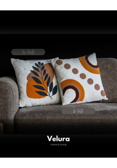 Dekoratif Kırlent & Pinterest Kırlent & Keten Kumaş - Nakış İşleme & A148-a149 Kırmızı - Turuncu