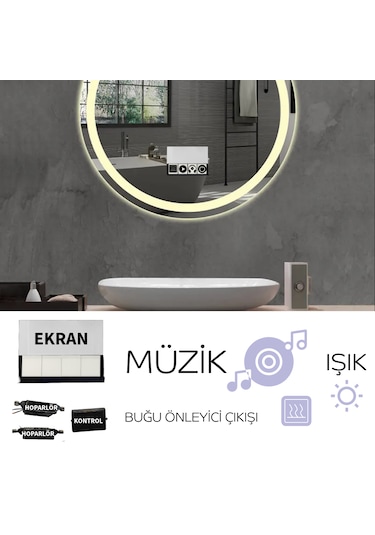 Ayna Arkası 220v Ekranlı Bluetooth Lu Çift Hoparlörlü Dokunmatik