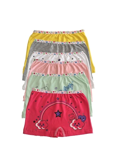 Tutku İç Giyim Kız Çocuk Renkli Likralı Pamuk Boxer Külot 6'lı Paket
