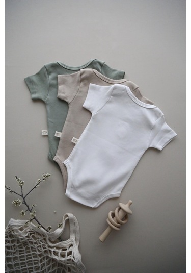 3lü Nakışlı Çıtçıtlı Kısa Kollu Body Zıbın Model 3 Beyaz