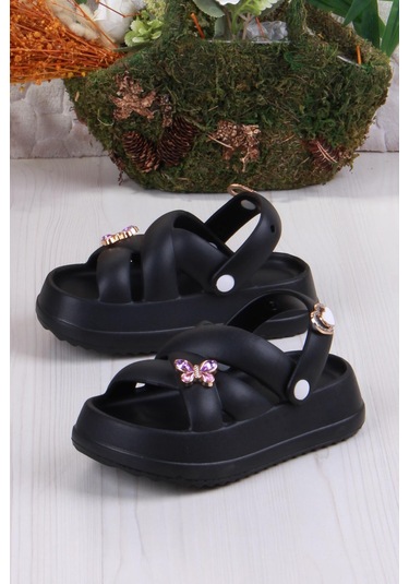 Fort Clx 6980 Plaj Deniz Havuz Terliği Hafif Rahat Esnek Kız Çocuk Terlik Siyah