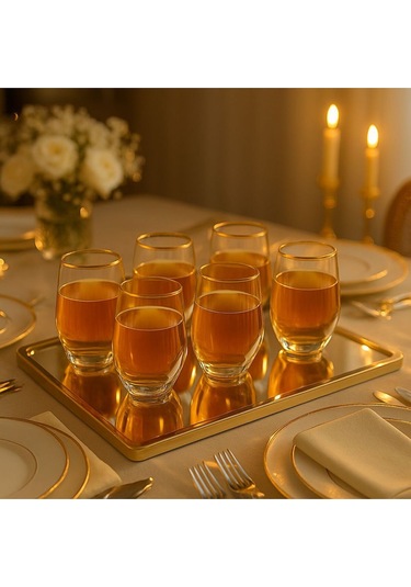 Kristal Su Bardak Altın Yaldızlı 360 Ml 6 Adet Altın