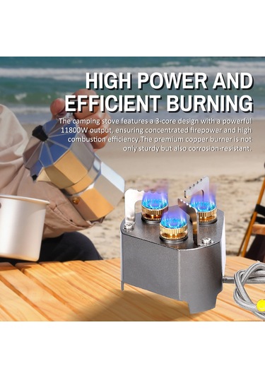 Jeehugo Outdoor Kamp Stovesi 3 Alevli 11800w, Taşınabilir, Yüksek Güç, Isıtma Kontrolü, Gri Çok Renkli
