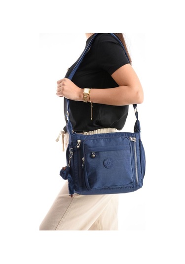 Kadın Postacı Çanta Hafif Klinkır Kumaş 30 27 Cm Çapraz Askılı Omuz Çantası Günlük Kol Çantası Lacivert