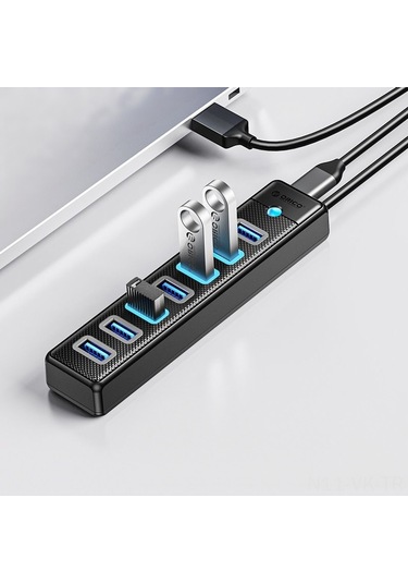 Vkemall Orico Usb-c 7 Port Usb 3.0 Hub Siyah - 5gbps Hızlı Veri Transferi, 5v3a Kararlı Besleme, 1m Kablo, Abs Malzeme, Mavi Led Gösterge