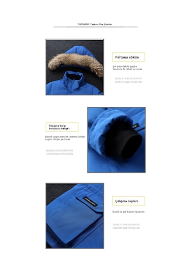 Açık Hava Kürk Yaka Ceket İş Kıyafetleri Soğuk Koruma Sıcak Kalın Pamuklu Ceket Siyah