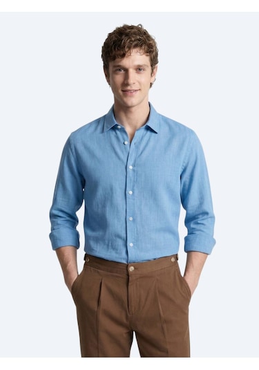 Kip Mavi Regular Fit Dokuma Casual %100 Pamuk Gömlek