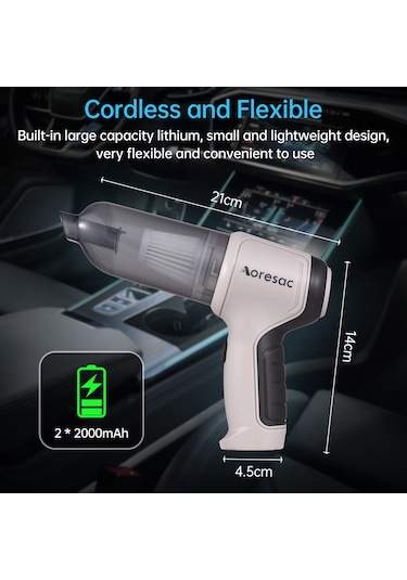 Yifomall Aoresac Taşınabilir Araç İçi Kablosuz Süpürge, 12000pa Güçlü Emiş, 2000mah Pil, Usb Şarj, Fırçalı Motor