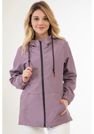 Riverstorm Kadın Mürdüm Kapüşonlu Su Geçirmez Ve Rüzgara Dayanıklı İçi Astarlı Cepli Yağmurluk - Rüzgarlık Mürdüm