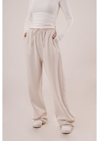 Modaserdem Cepli Bağlama Detaylı Keten Ekru Pantolon Ekru