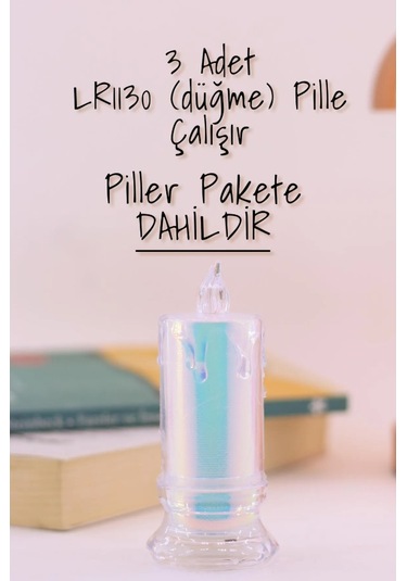 3 Adet Led Mum Simli Tipi Pil Dahil Dumansız Alev Ledli Yapay Dekoratif Mum Işığı Büyük Pt423 ŞEFFAF