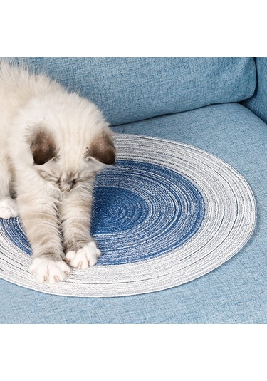 Shineyee Kedi Tırnak Taşlama Matı - Doğal Pamuk İpi El Yapımı - Dayanıklı - Mavi - 36cm Çap