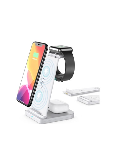Qingmipy "3'lü Hızlı Kablosuz Şarj Standı - İphone, Samsung, İwatch Ve Airpods İçin Qi Uyumlu"