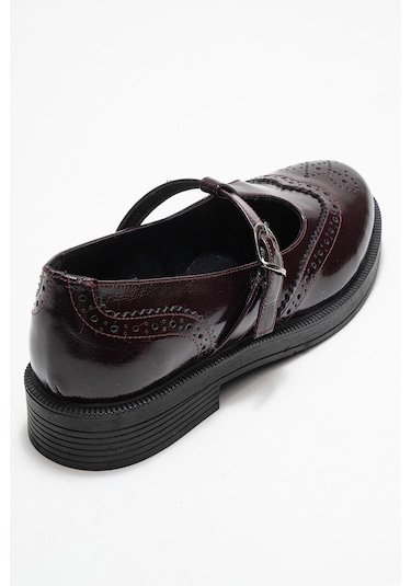 Janney Bordo Rugan Hakiki Deri Bantlı Kadın Loafer Ayakkabı Bordo Rugan