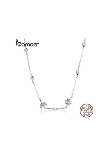 Bamoer 925 Ayar Gümüş Parıldayan Ay Ve Yıldız Zarif Kolye Kolyeler, Seçenekler: Scn272 - 35 - 42 Cm Gümüş