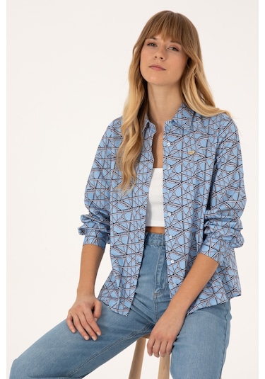 U.s. Polo Assn. Kadın Açık Mavi Gömlek Desenli 50316376-vr003 Acık Mavı