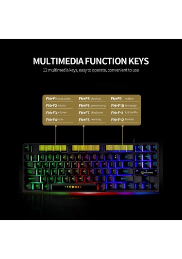 Gk-10 Usb Kablolu Klavye Oyun Klavyesi 87 Tuş Renkli Arka Aydınlatmalı Klavye Ergonomik Oyun Klavyesi Siyah