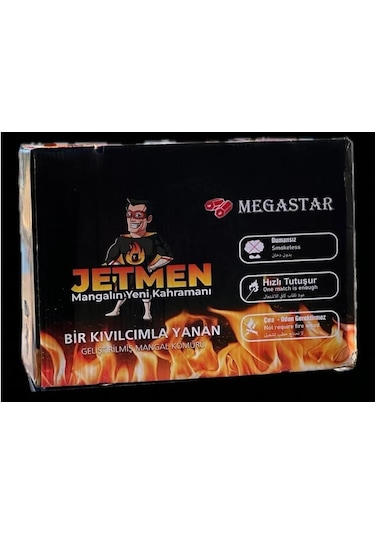 Jetmen Megastar Pro Geliştirilmiş Mangal Kömürü 12 Kg 6 Paket Siyah