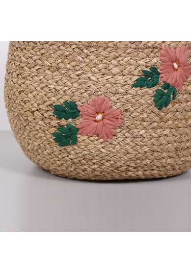 Karanfil Çiçek Desenli 33x25 Cm Deniz Sazı Sepet Bej