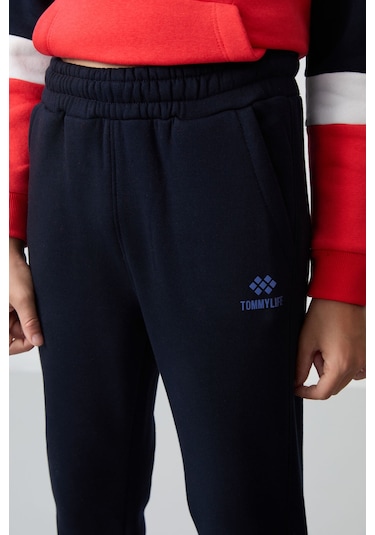 Lacivert Pamuklu Kalın İçi Tüylü Yumuşak Dokulu Standart Fit Nakışlı Erkek Çocuk Eşofman Takım - 11255 Lacivert