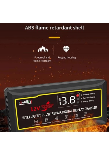 Xuweiwei Jınnuoyı 12v Akü Şarj Cihazı Siyah Eu Fişi Geliştirilmiş Büyük Dijital Ekran Darbe Onarım Bakım Çoklu Koruma Araba Motosiklet Karavan